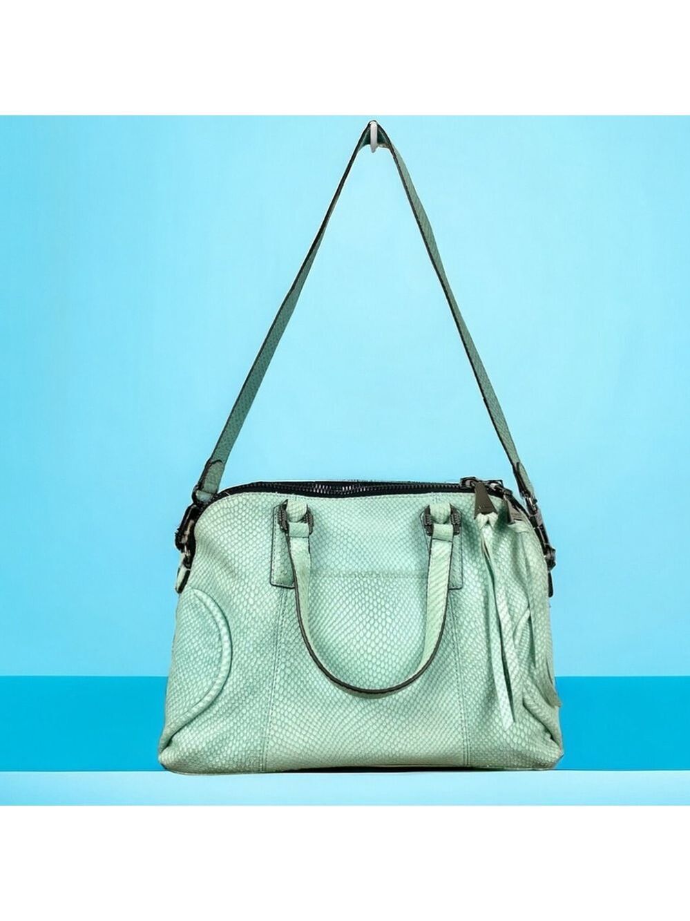 Aimee Kestenberg Mint Snakeprint Textured Leather Bag w/ Crossbody Strap